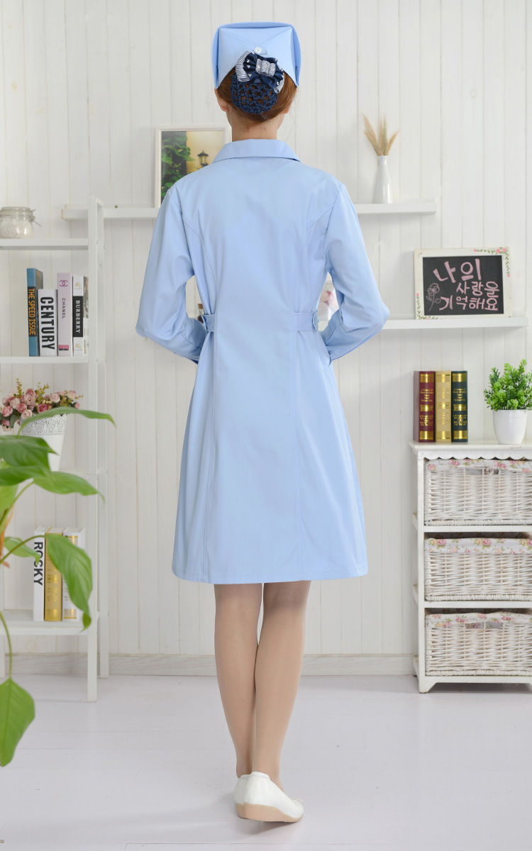 護士服 長(cháng)袖護士服 藍色純棉護士服 大褂